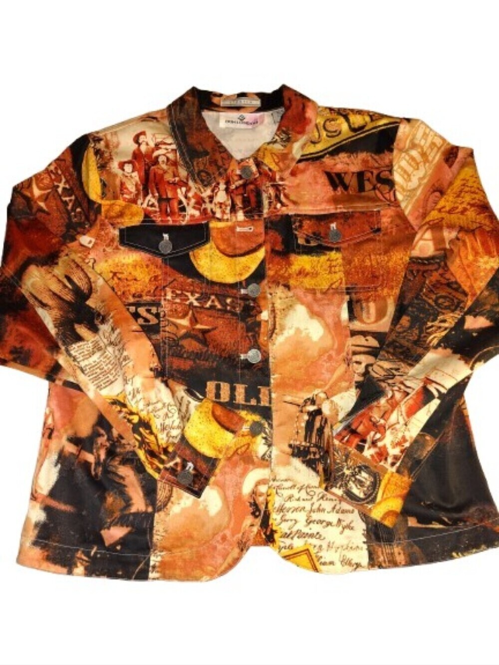 Erin London Western Novelty Print Jacket Medium Cowboy Americana All Over Print